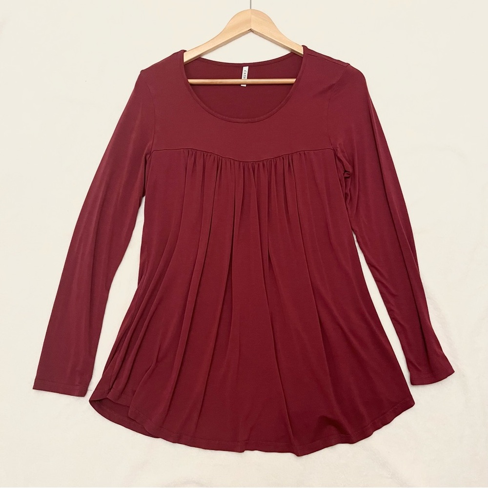 Long Sleeve Tunic Top Red Size L